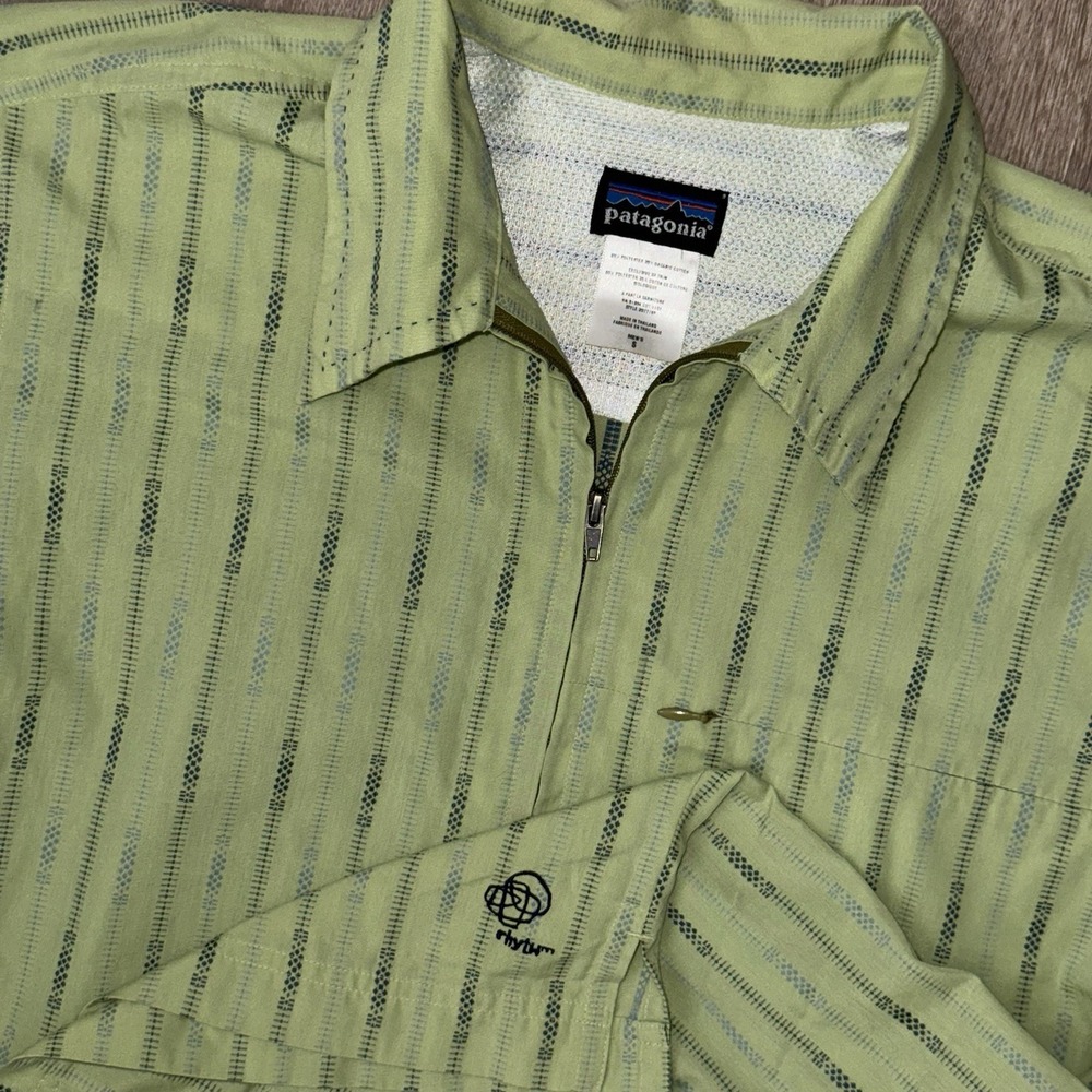 Vintage Patagonia Rhythm Sidebum Shirt Men's Small Green Striped Full Zip Vent